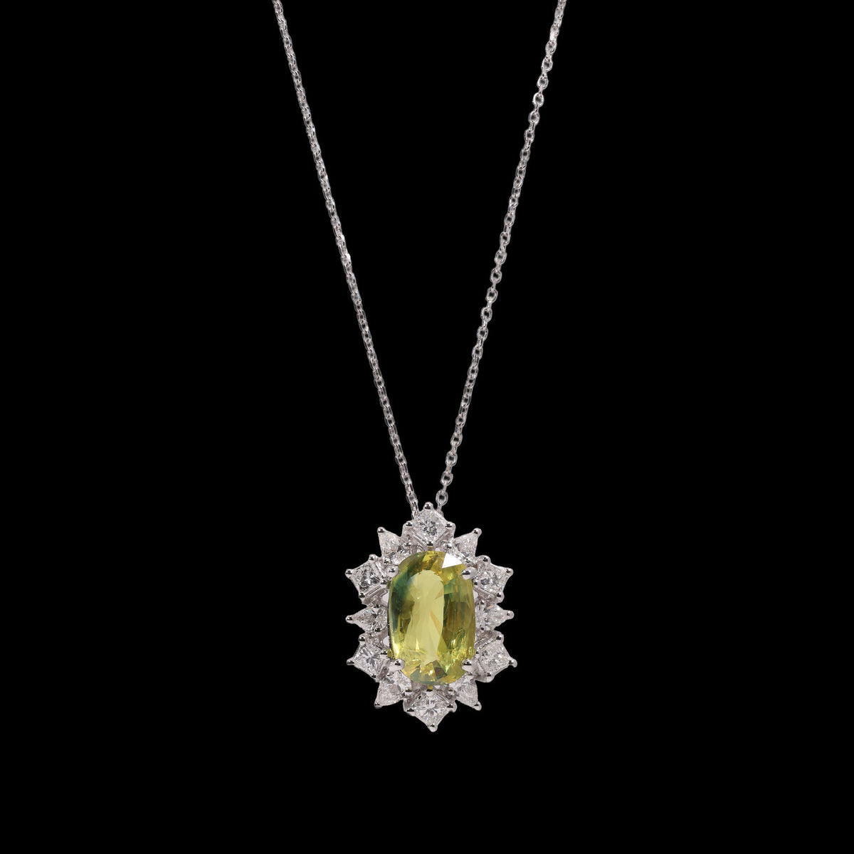 Greenish Yellow Sapphire Diamond Necklace