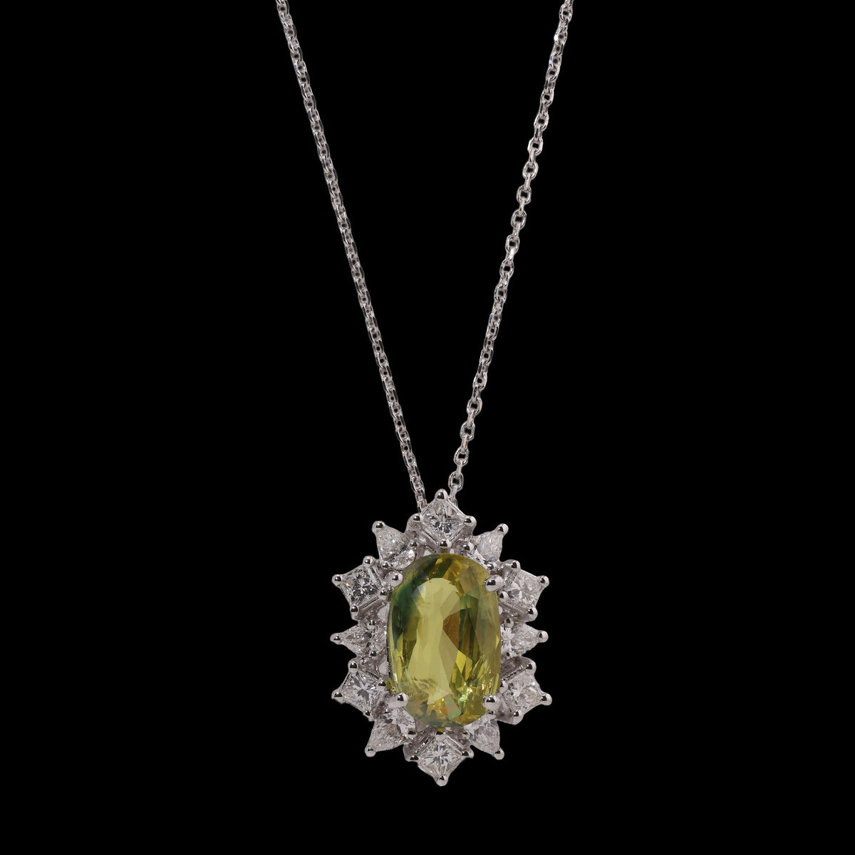 Greenish Yellow Sapphire Diamond Necklace