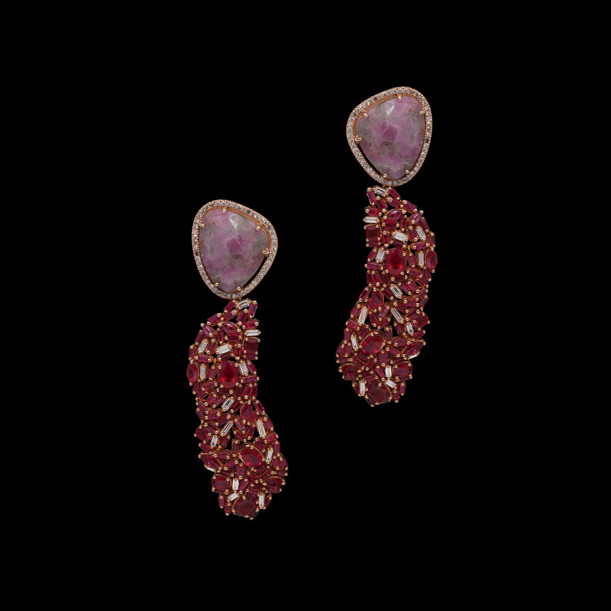Rough Ruby Diamond Earrings