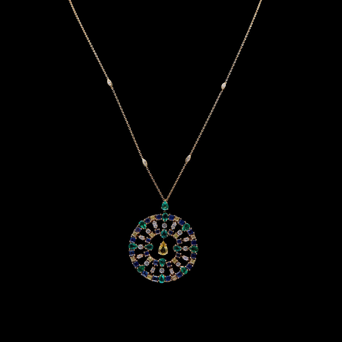 Emerald & Sapphire & Yellow Diamond Necklace