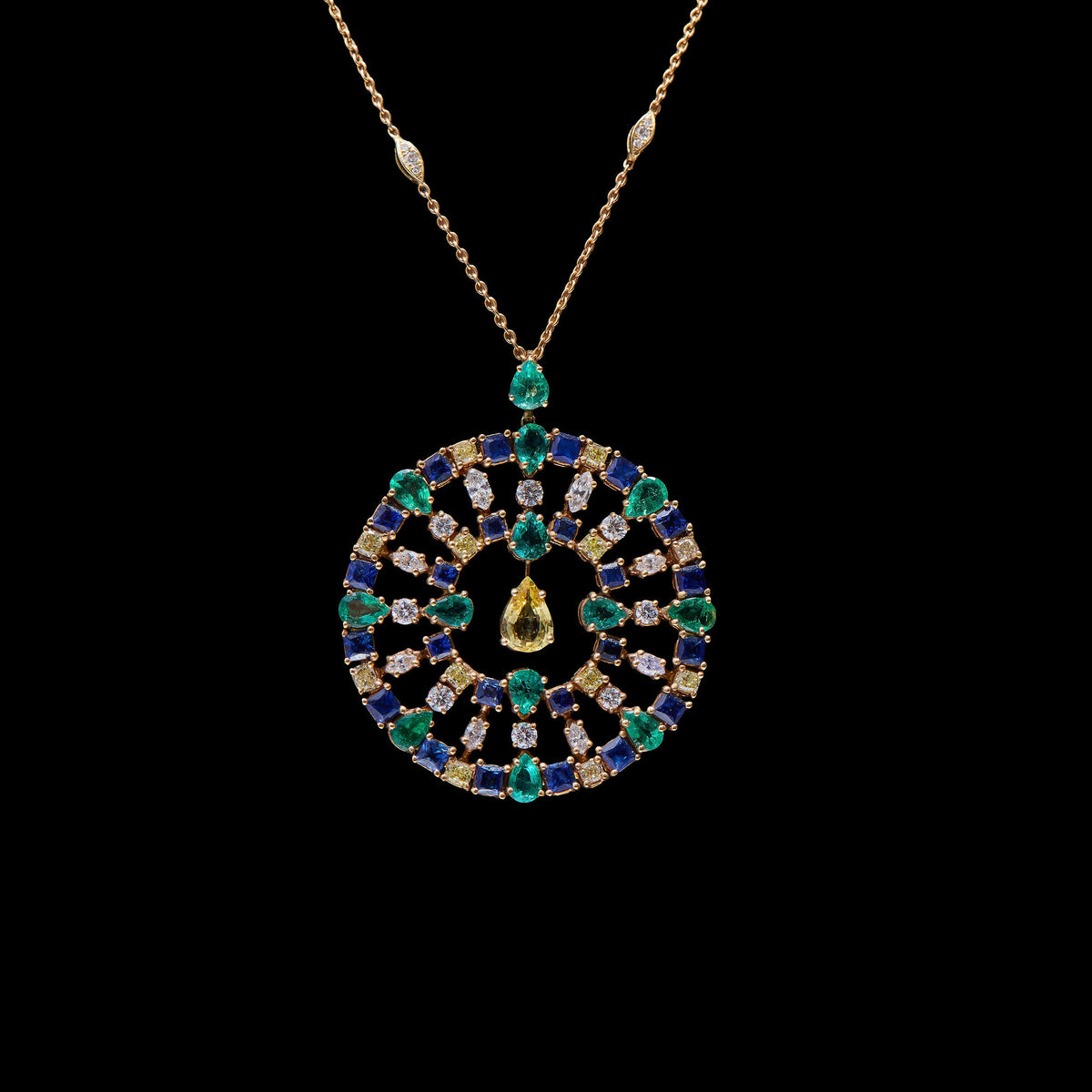 Emerald & Sapphire & Yellow Diamond Necklace