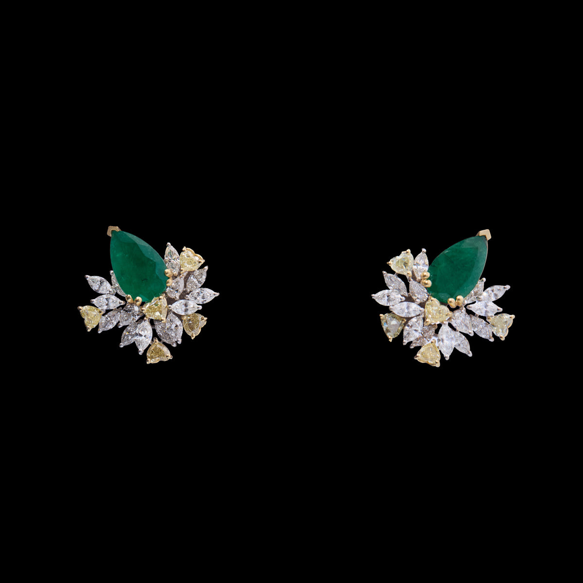 Emerald & Yellow Diamond Earrings